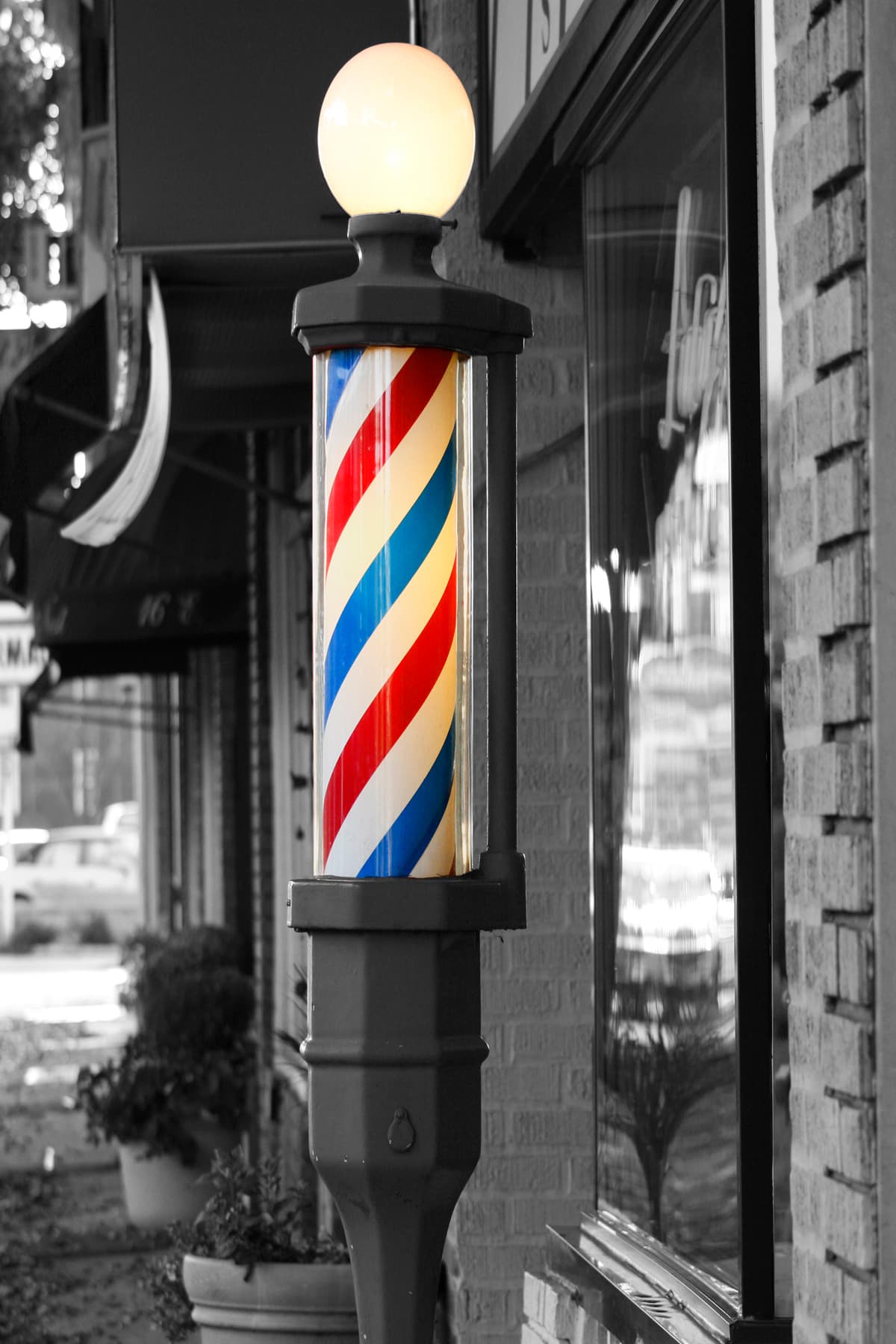 The barber pole outside the founding shop
